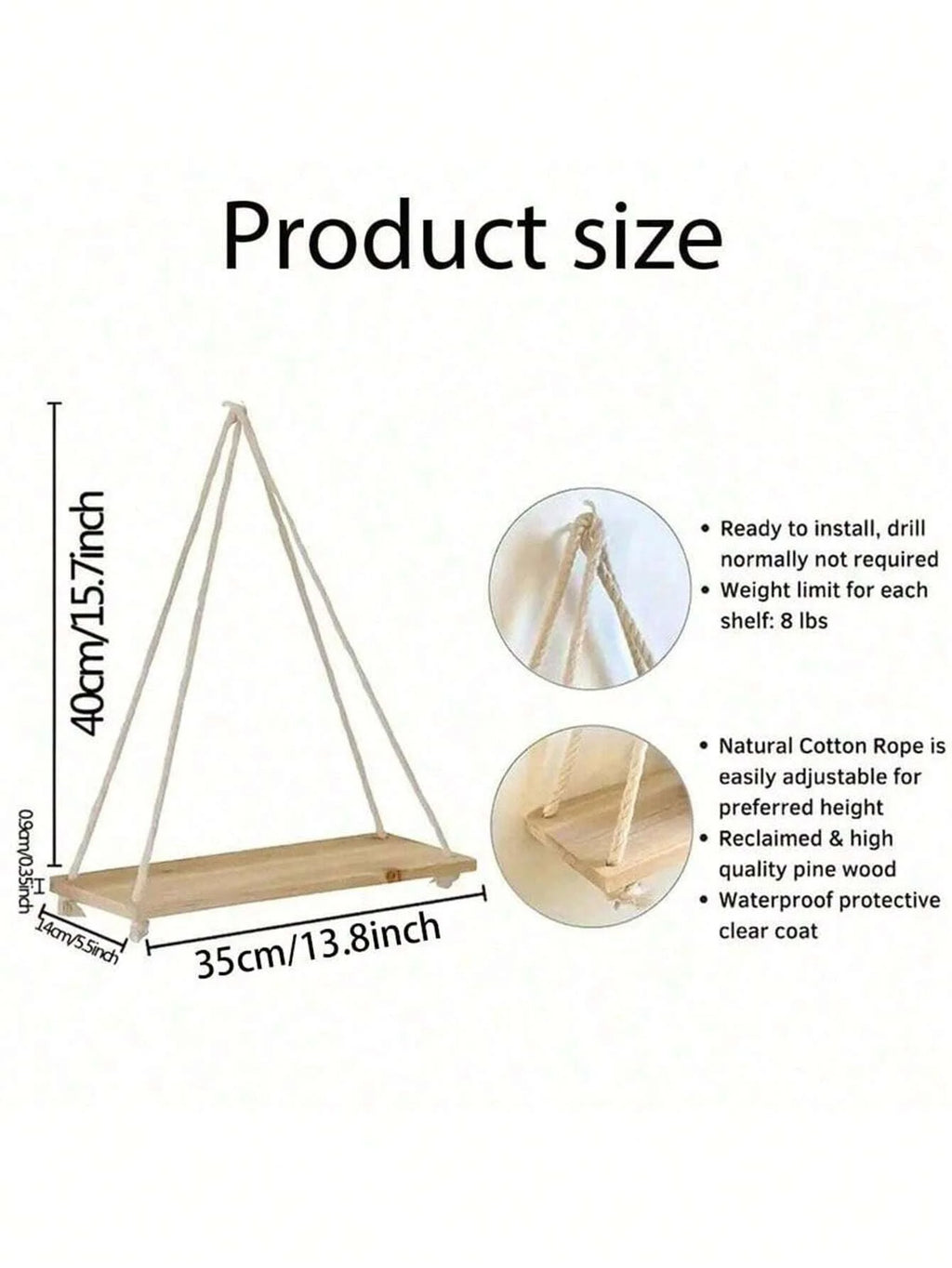 Harbor Rope Hanging Shelf – Wood Floating Wall Display