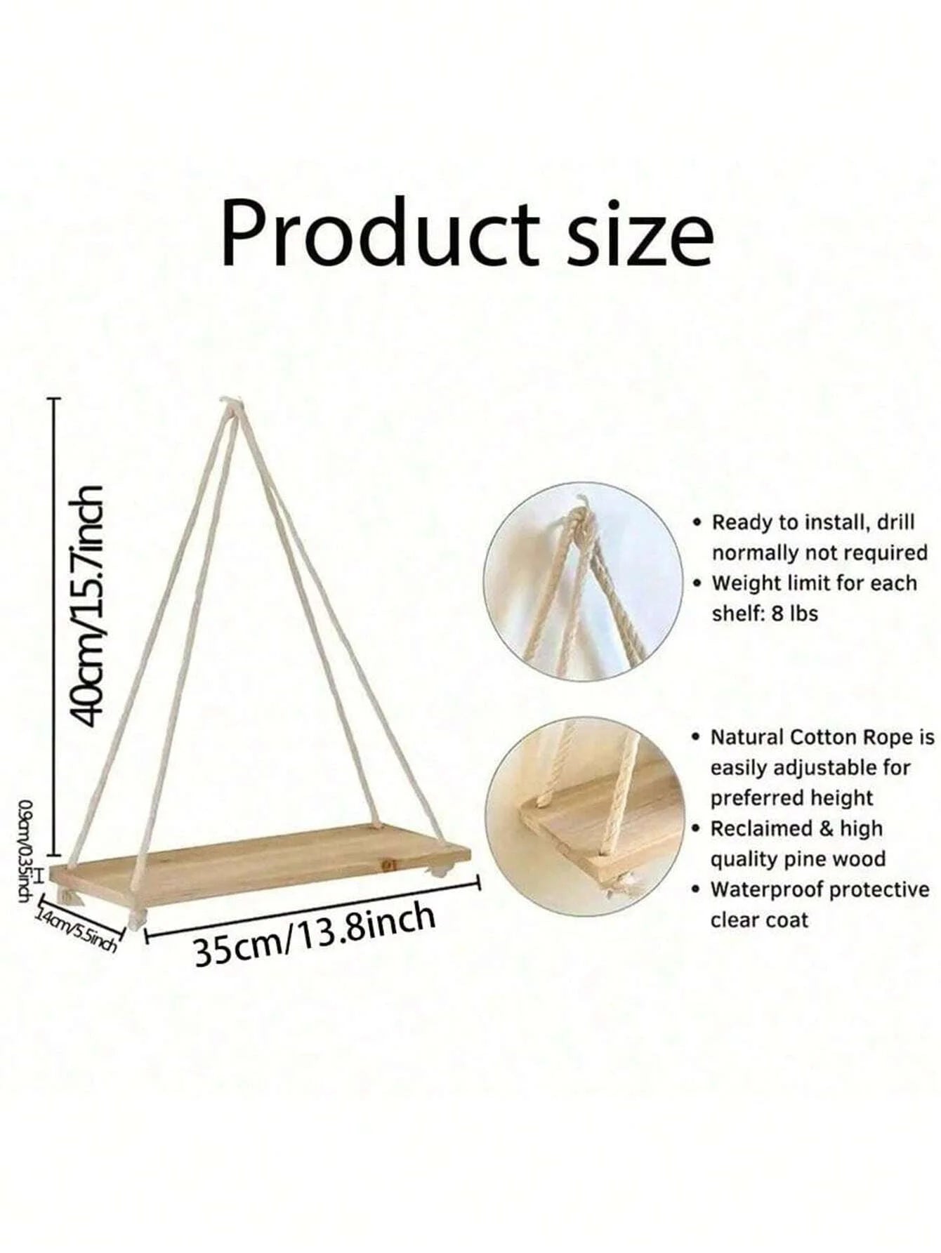Harbor Rope Hanging Shelf – Wood Floating Wall Display