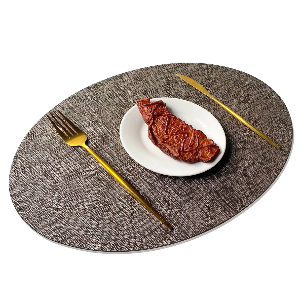 Textured Metallic PU Placemats for Dining Table – Heatproof & Wipeable in Round, Oval & Teardrop Shapes