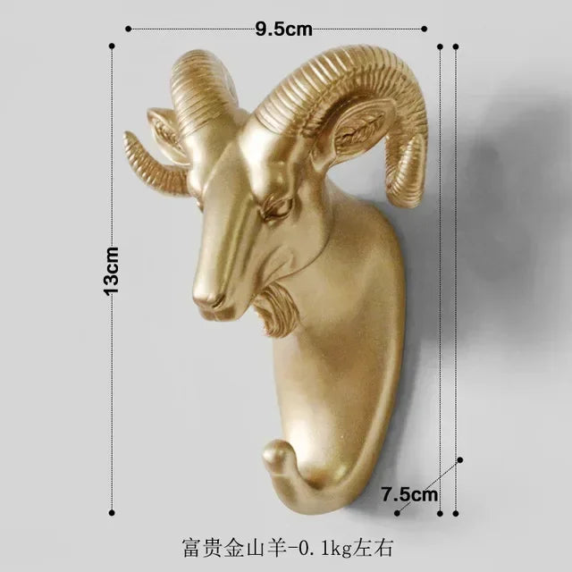 Wildlife Gold Animal Head Wall Hooks – Decorative Single Coat & Entryway Hangers