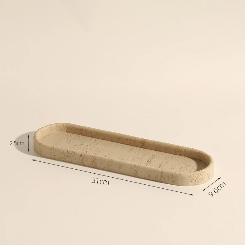 Travertine-Style Bathroom Organizer Trays and Accessories for Calm Counters