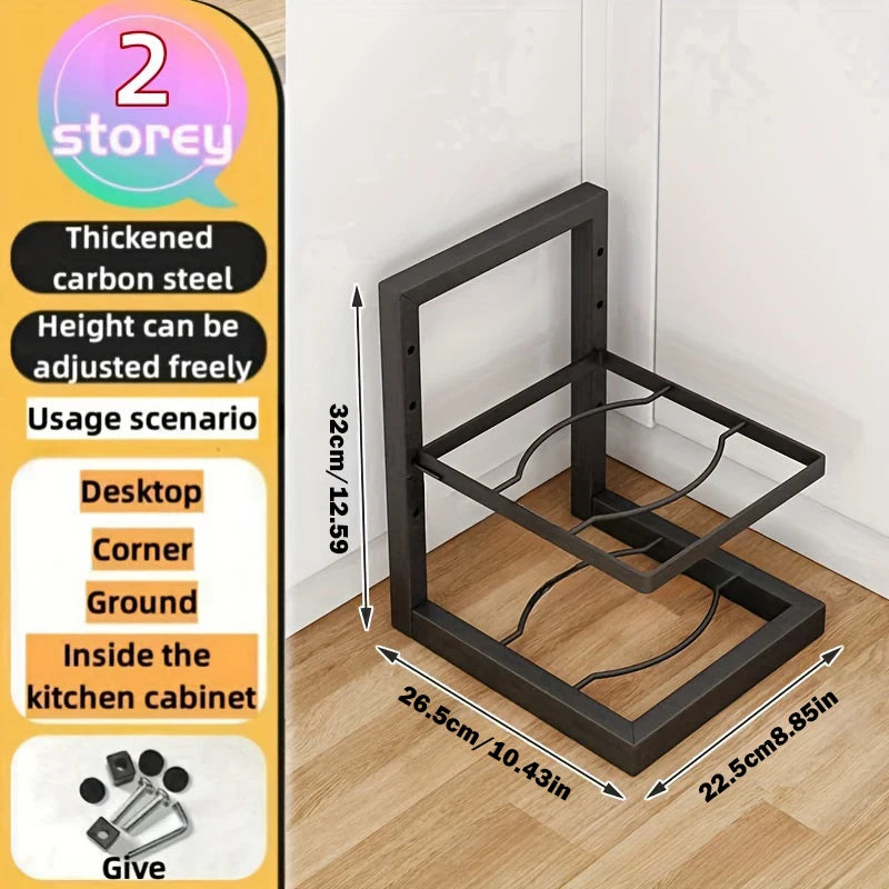 Adjustable Steel Pot and Pan Rack for Cabinets or Countertops