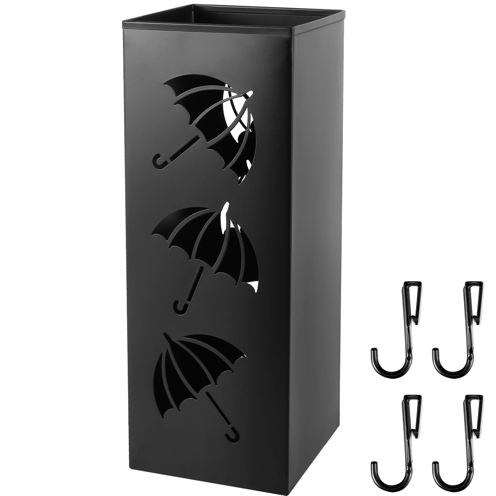 Metal Umbrella Stand with Removable Hooks for Entryway or Mudroom