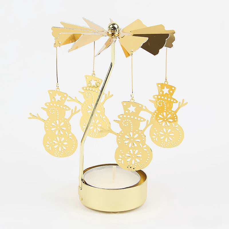 Spinning Metal Tealight Candle Holder with Rotating Charms for Cozy Home Decor & Festive Table Setting