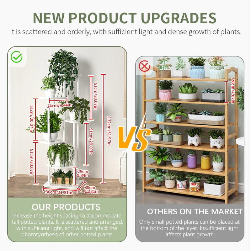 Multi-Tier Wooden Plant Stand for Living Room or Balcony, 4/5/6 Tiers