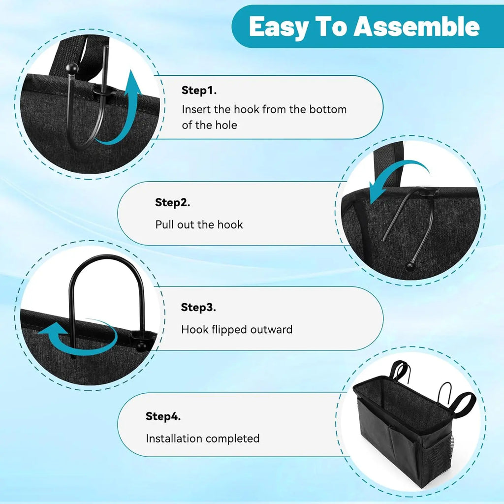 Oxford Bedside Caddy Organizer with Hooks and Mesh Pockets