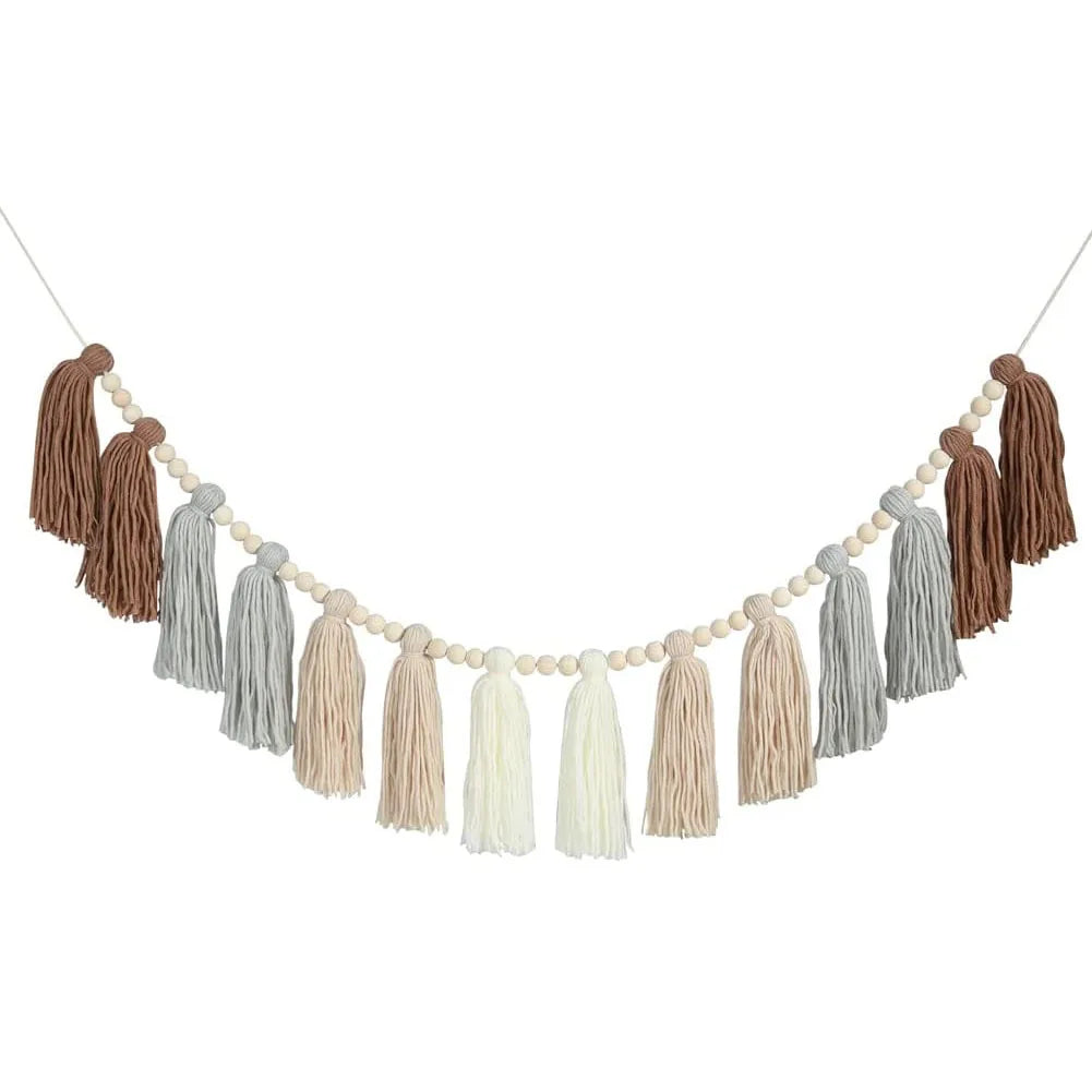 Willow Beaded Boho Tassel Garland – Soft Textile Wall Hanging