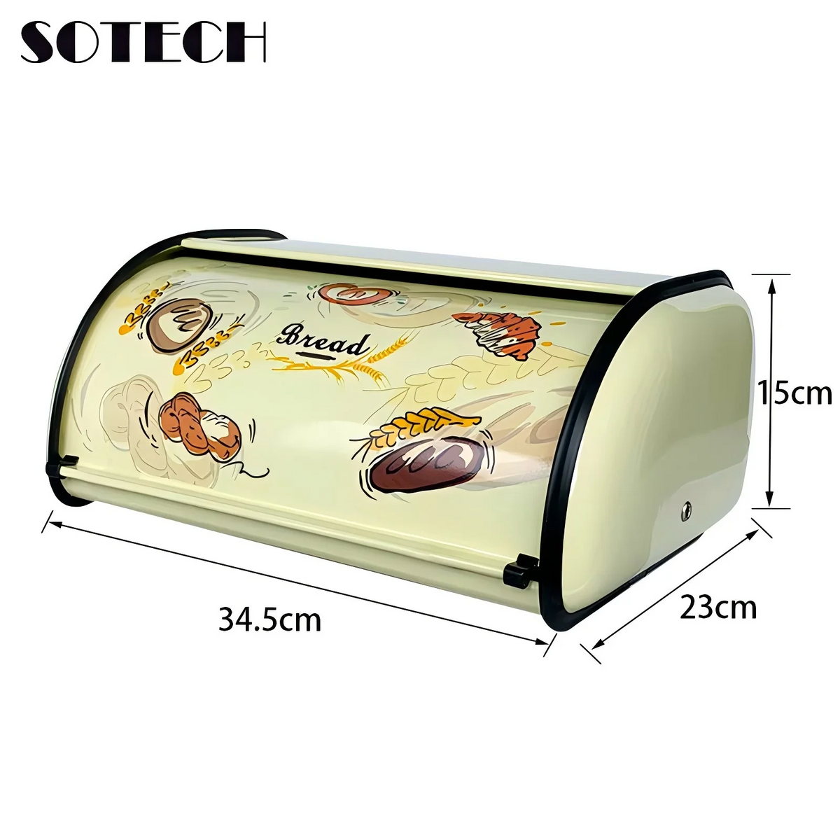 Clamshell Metal Bread Box in Black or Yellow for Kitchen Counter Food Storage
