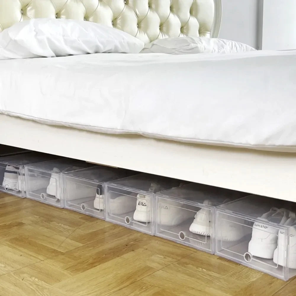 Stackable Transparent Shoe Boxes – Set of 6 Large Storage Bins for Closet or Entryway