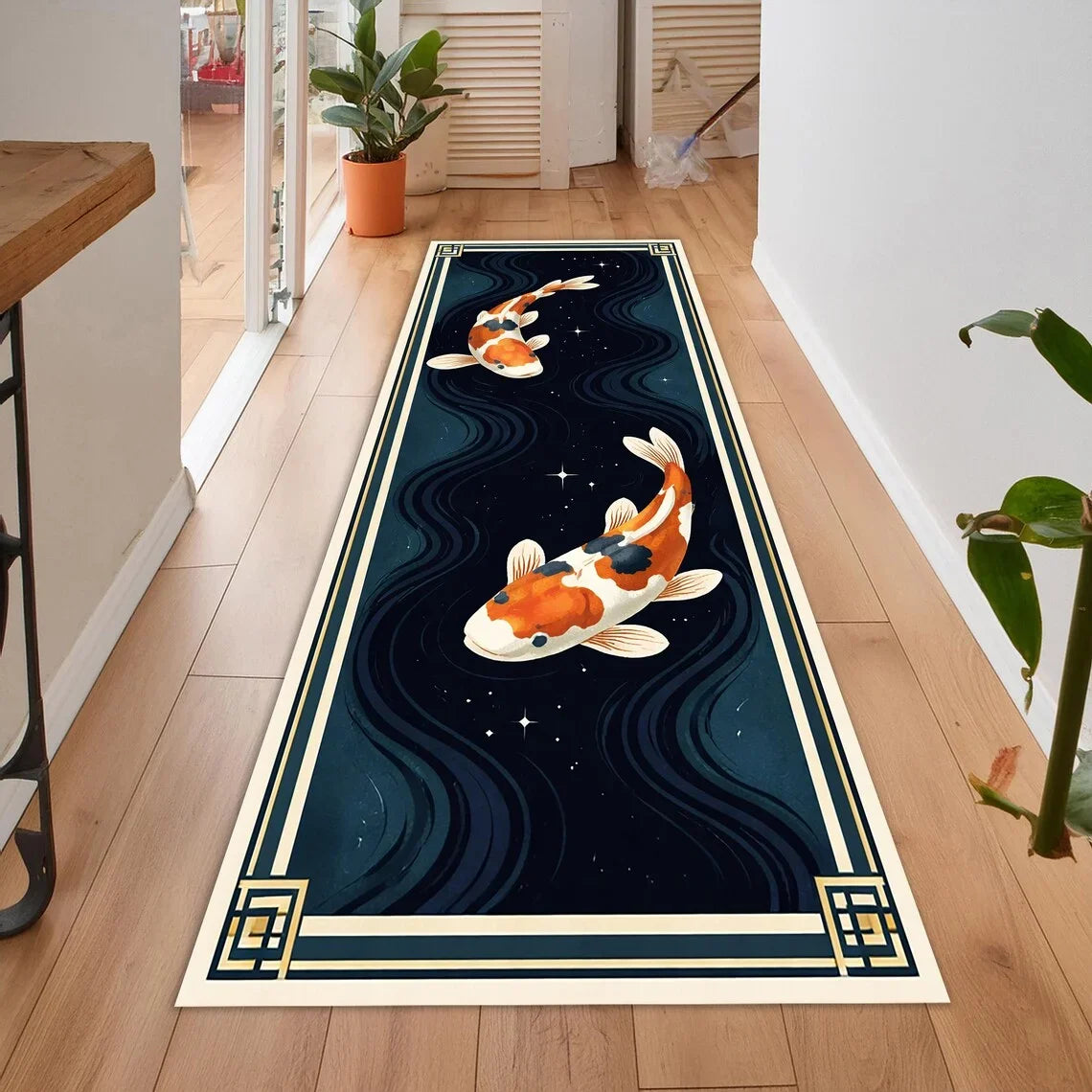 Ryusui Vintage Koi Pond Runner Rug – Non-Slip Washable Hallway & Entryway Accent