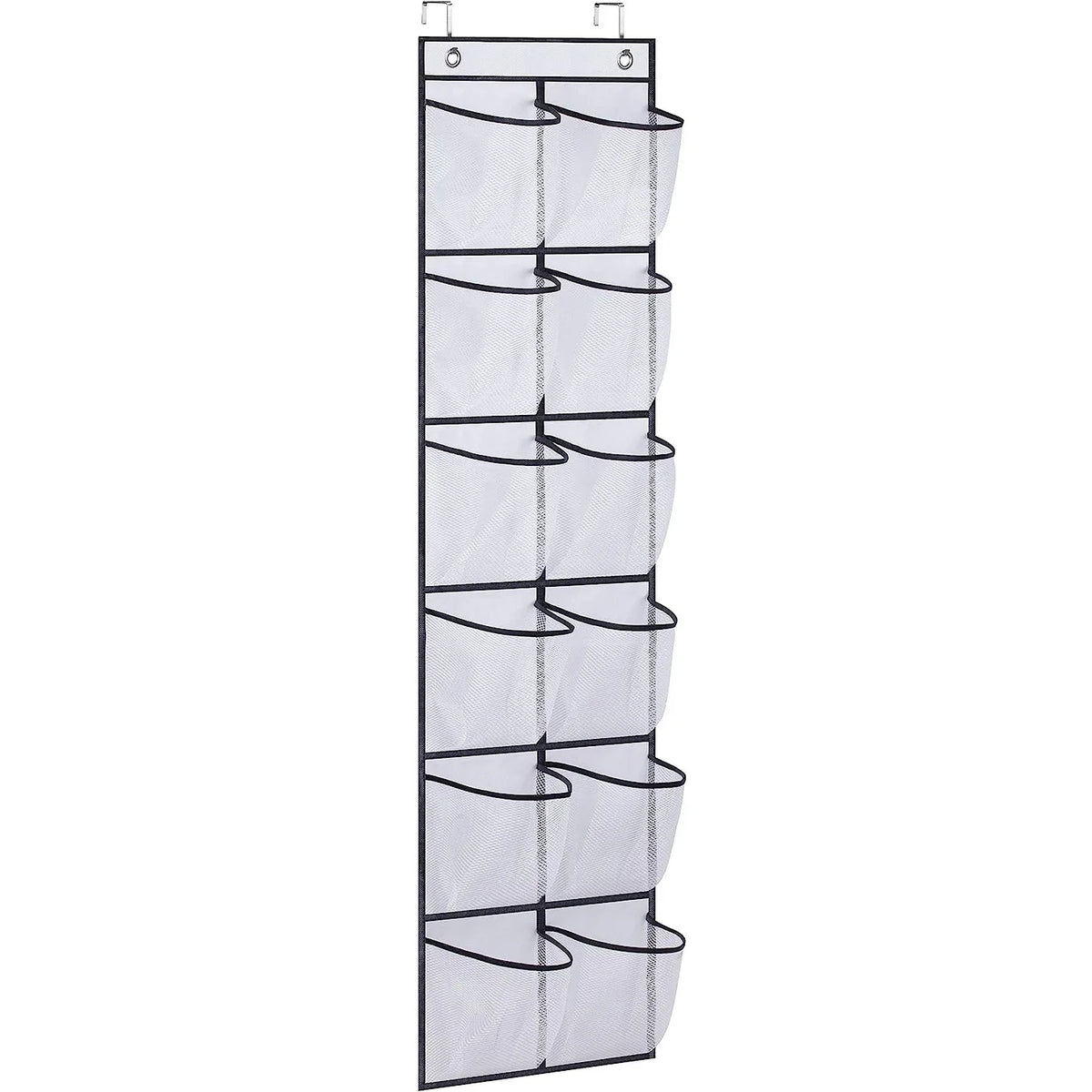 Over-Door Hanging Shoe Organizer with 12 Mesh Pockets and 2 Metal Hooks – Closet & Entryway Storage Solution