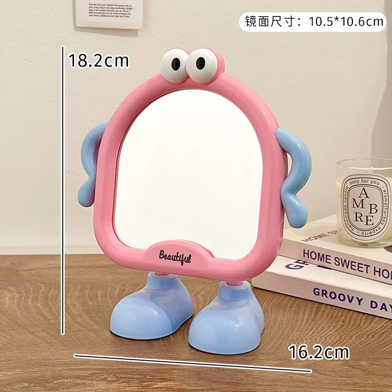 Playful Cartoon Desktop Makeup Mirror for Dorm, Bedroom, or Study Desk – Small Cute Standing Mirror in 3 Colors