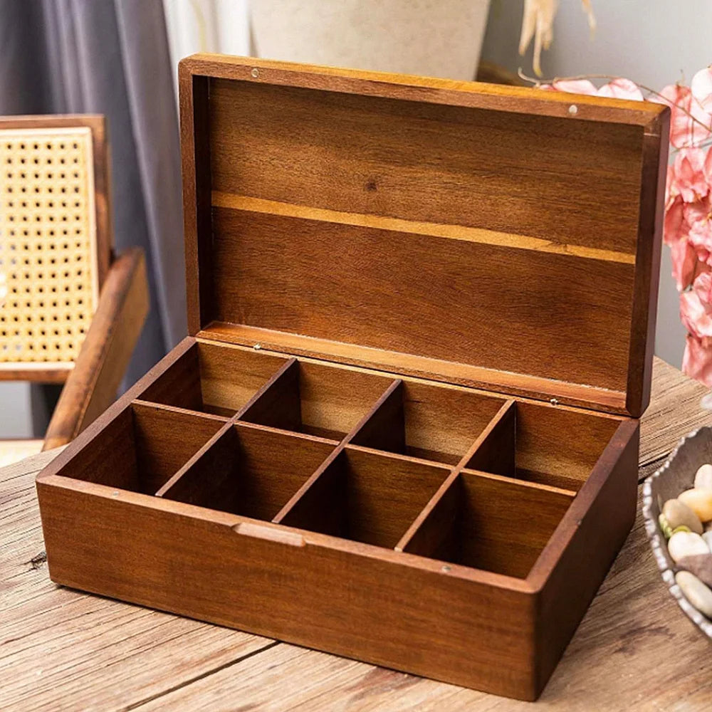 Acacia Wood Tea Bag Organizer Box for Kitchen or Tea Nook