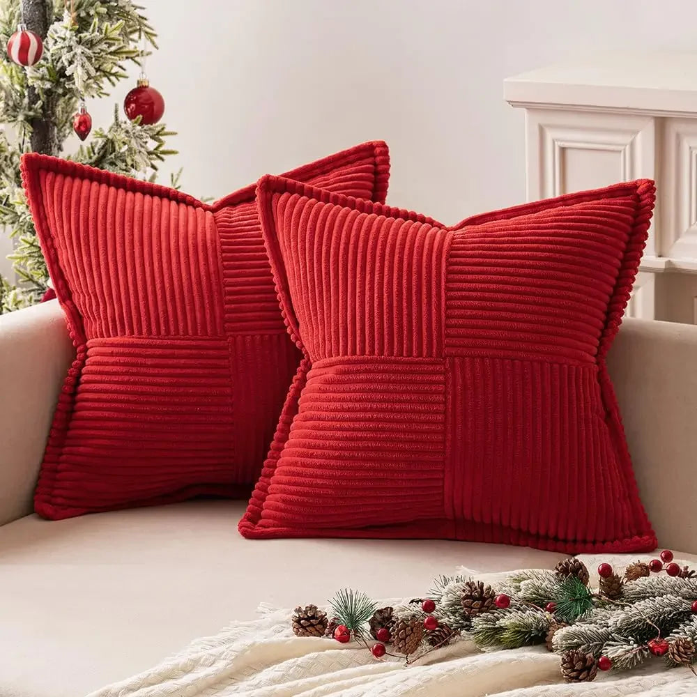 Corduroy Striped Throw Pillow Cover for Living Room & Holiday Decor – 18x18 Inch, Soft Textured, Multiple Colors