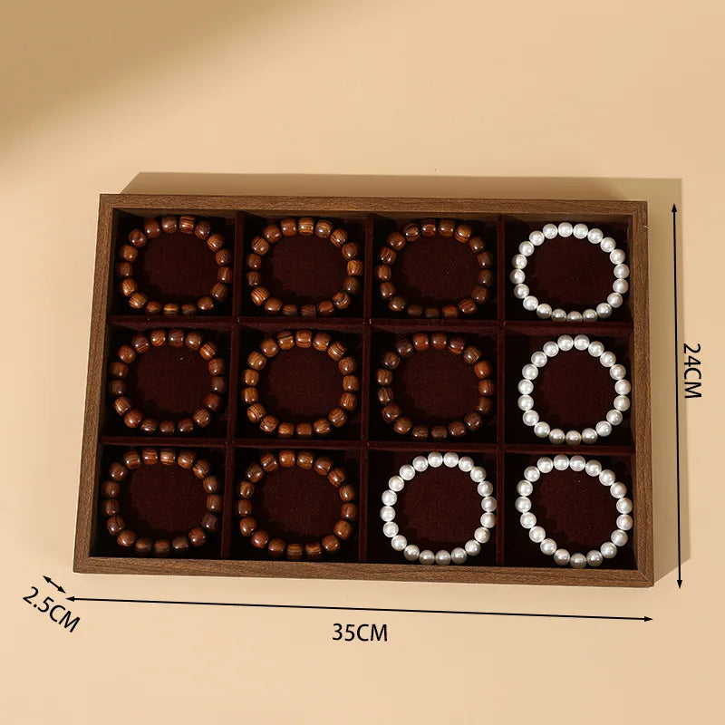 Wooden Jewelry Display Tray for Rings, Necklaces, Bracelets & Earrings
