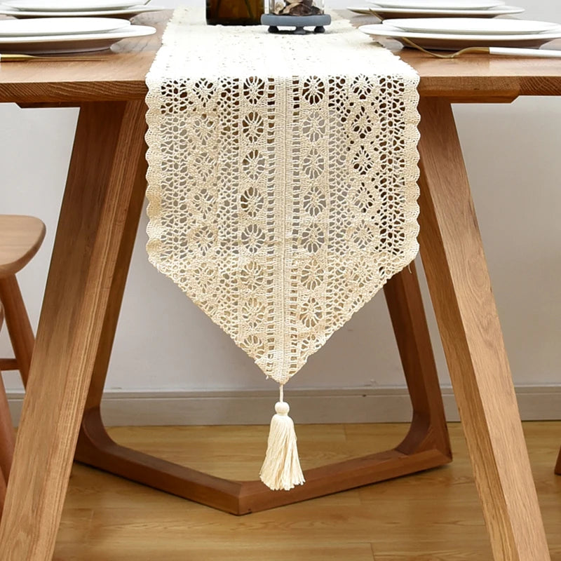 Aster Crochet Lace Table Runner with Tassels