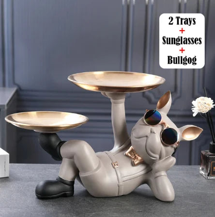 Marlow Double Tray Bulldog Catchall Sculpture for Entryway, Bedroom, or Living Room