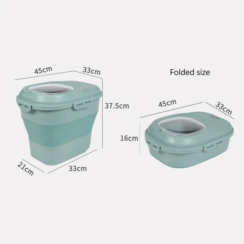 Foldable Airtight Pet Food Storage Container with Wheels, Large Capacity, Collapsible Design – For Dog & Cat Dry Food