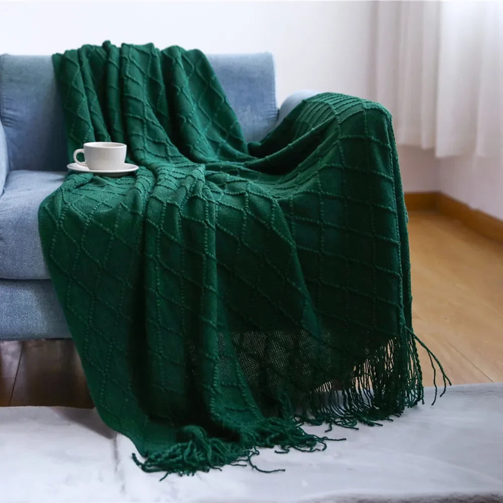 Arlo Textured Knit Throw Blanket with Tassels