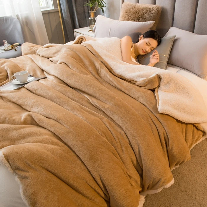 Winter Double-Sided Sherpa Fleece Bed Blanket with Quilt Cover Option