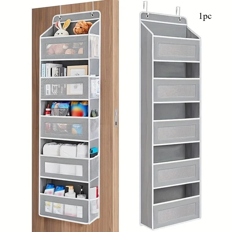 5-Shelf Over-the-Door Hanging Organizer with Large Pockets – Grey