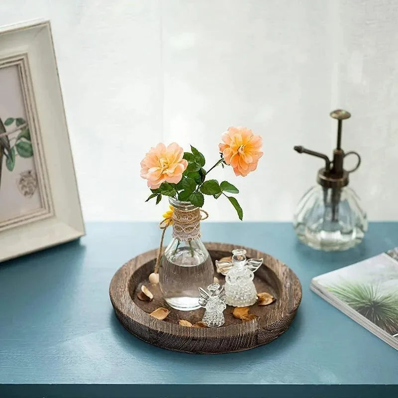 Round Wooden Decorative Tray for Tabletop Centerpieces & Everyday Organization