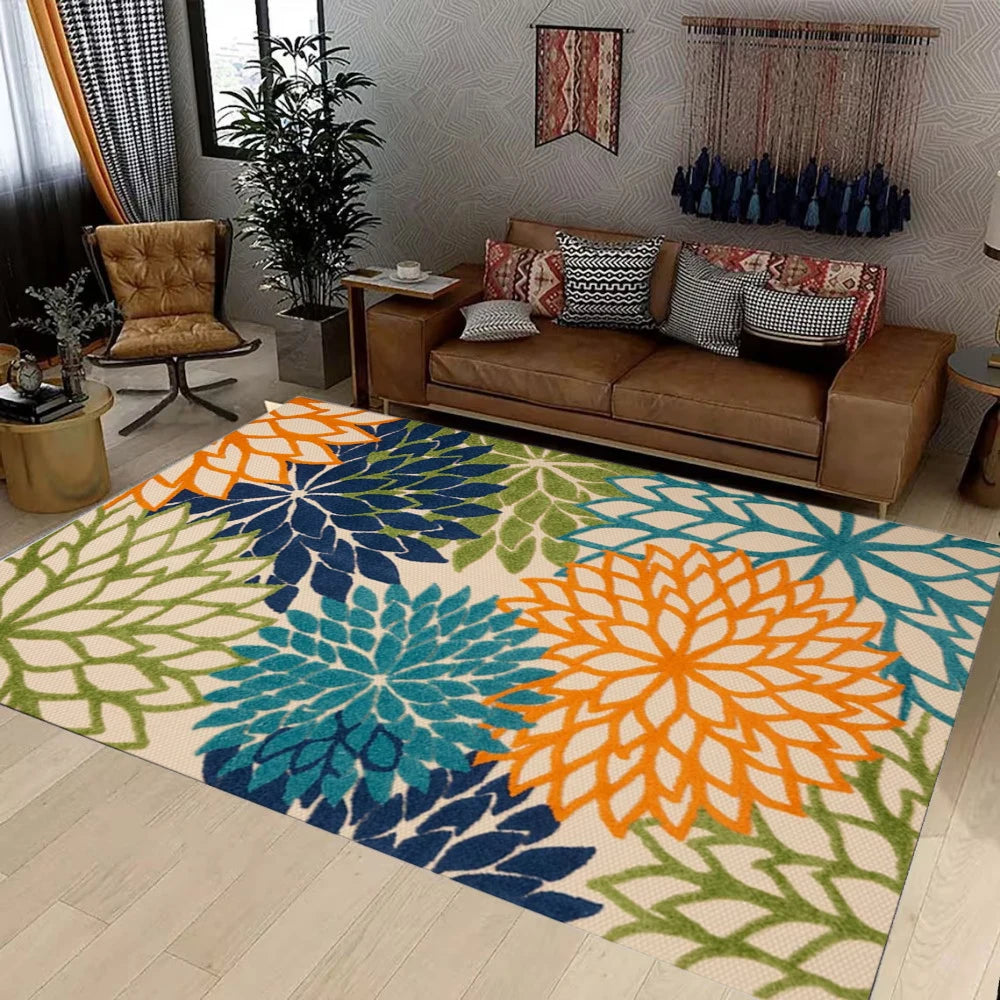 Botanical Non-Slip Area Rug for Living Room, Bedroom, or Patio
