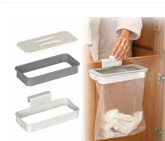 Over-Cabinet Trash Bag Holder with Lid – Grey