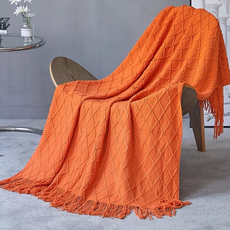 Nordic Knit Acrylic Throw Blanket with Tassels for Bed, Sofa, and Cozy Winter Decor