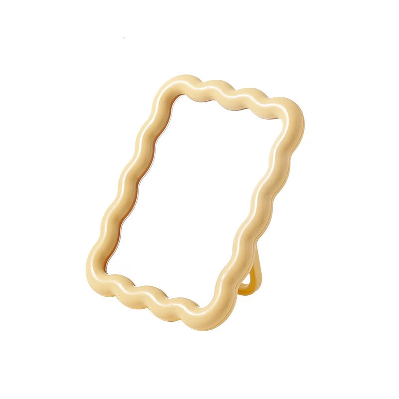 Wave Edge Desktop Makeup Mirror – Compact, Freestanding or Wall-Hanging, in Soft Pastel Colors