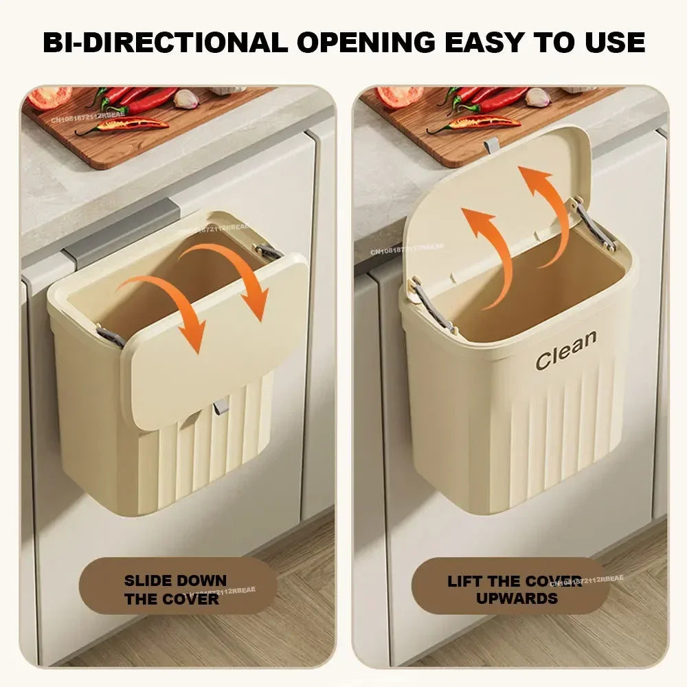 Wall-Mounted Kitchen Trash Bin with Odor-Sealing Lid, 8.5L or 12L