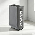 Slim Rolling Laundry Hamper with Wheels – Narrow Oxford Laundry Basket for Small Spaces, Bathroom or Bedroom