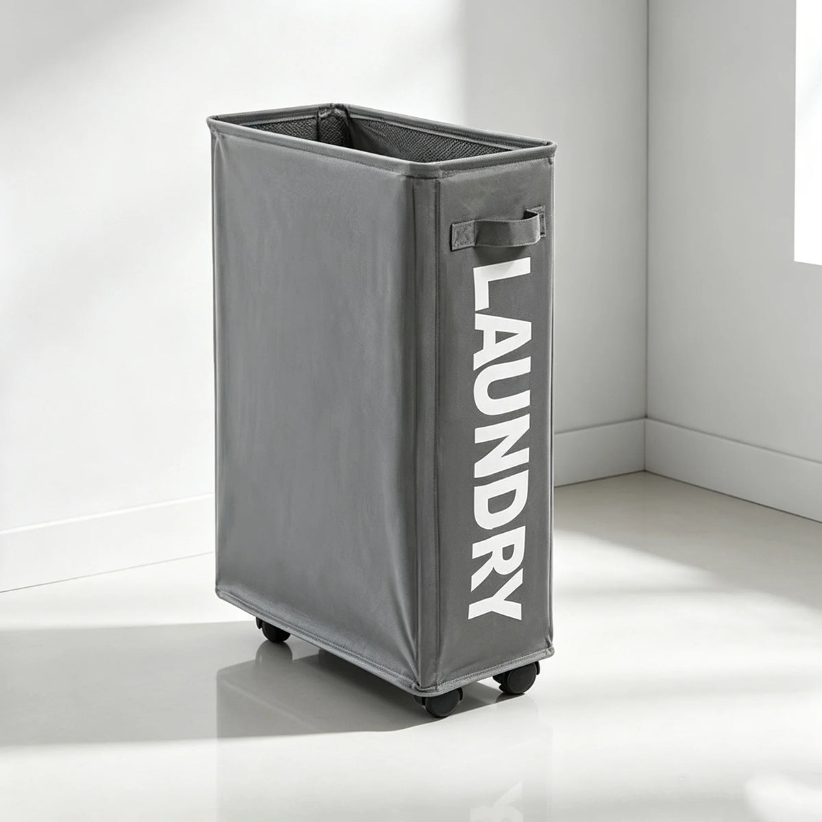 Slim Rolling Laundry Hamper with Wheels – Narrow Oxford Laundry Basket for Small Spaces, Bathroom or Bedroom