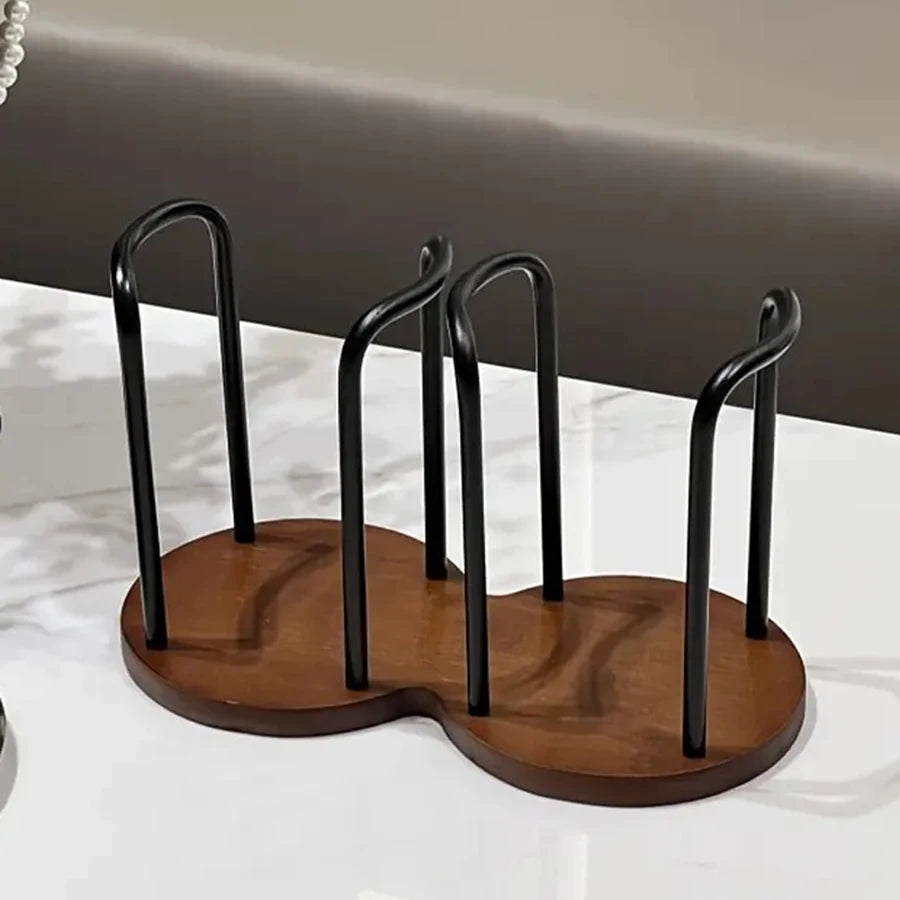 Bamboo & Wood Countertop Disposable Cup Holder Rack for Living Room or Coffee Bar