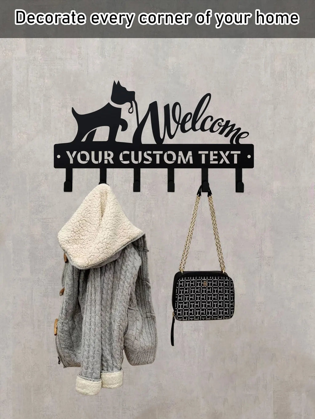 Customizable Metal Dog Leash & Key Holder Wall Rack