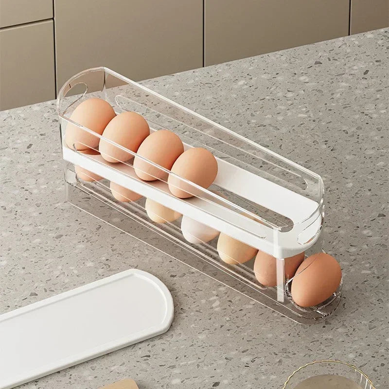 Double-Layer Rolling Egg Organizer for Fridge or Pantry Shelves