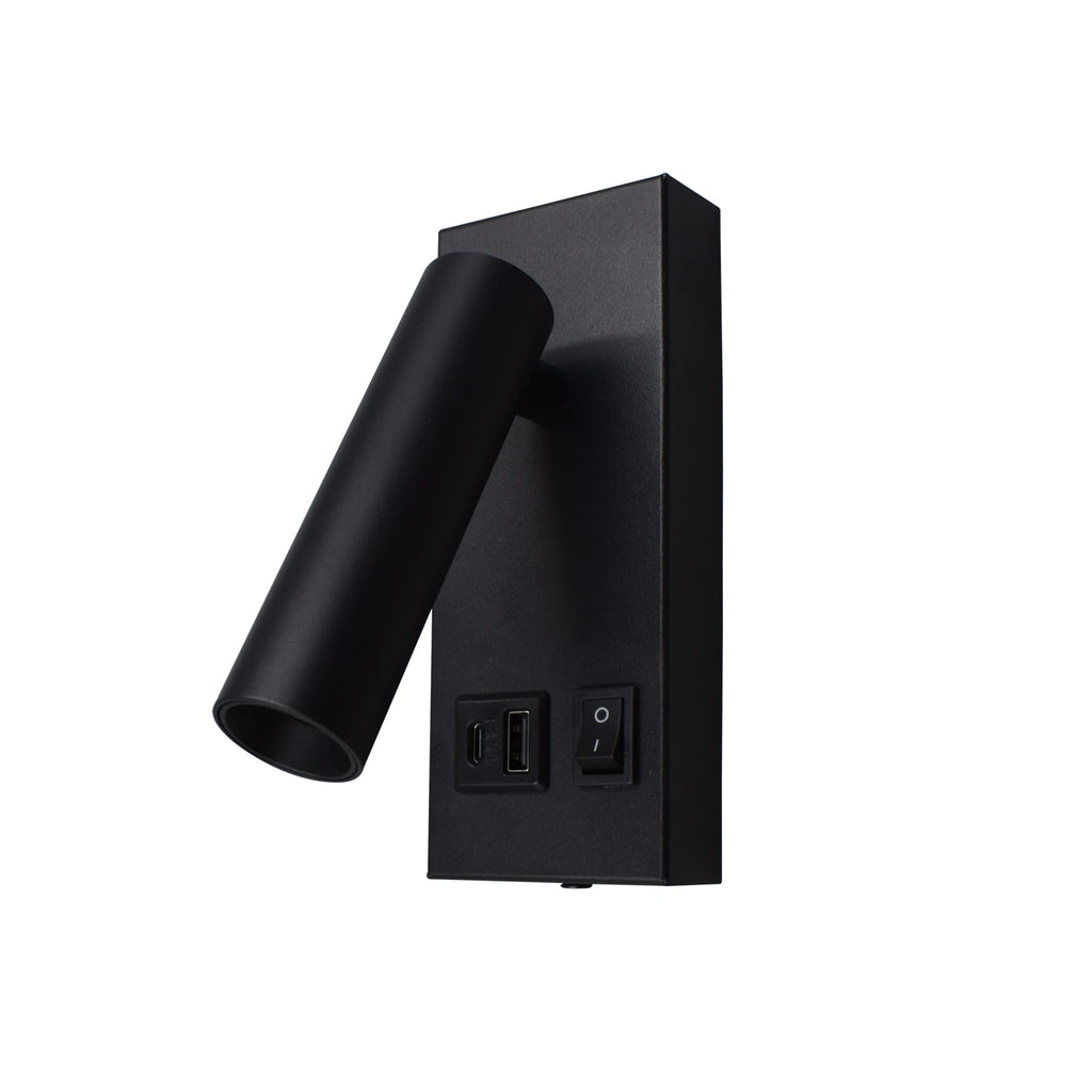 Marlow Adjustable Wall-Mounted Bedside Reading Light with USB & Type-C Charging