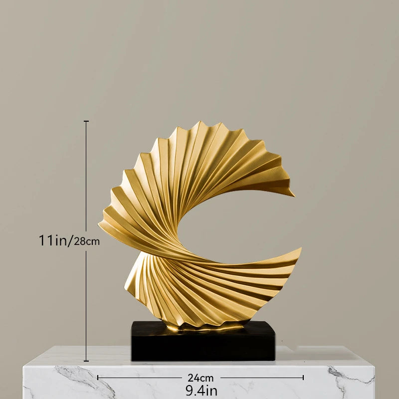 Haven Gold Wave Resin Sculpture – Art Deco Tabletop Accent