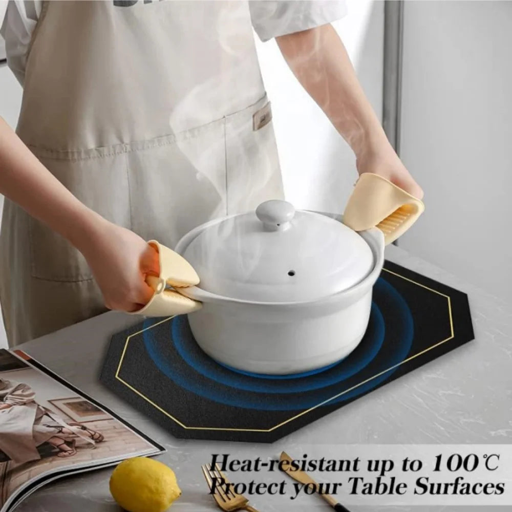 Dual-Sided Octagonal Placemats & Coaster Set – Wipeable PU Leather