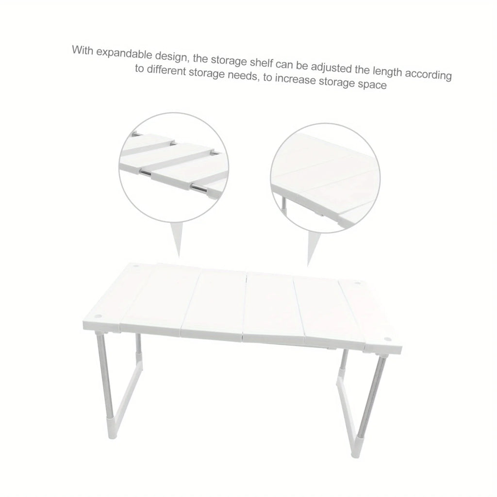 Expandable White Kitchen Counter Shelf Organizer – Adjustable Cabinet Storage for Pantry, Countertop & Small Appliances
