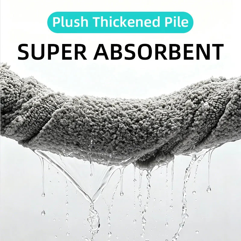 Close-up of thick, plush gray doormat being wrung out and displaying its absorbency