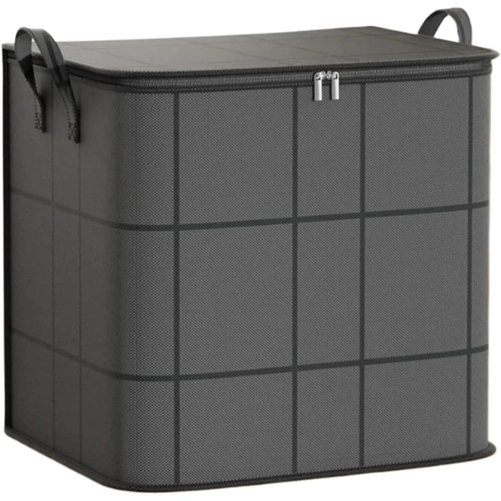 Large Capacity Fabric Clothing Storage Bag with Zipper & Handles for Bedroom, Closet, or Laundry Organization – Black/Grey