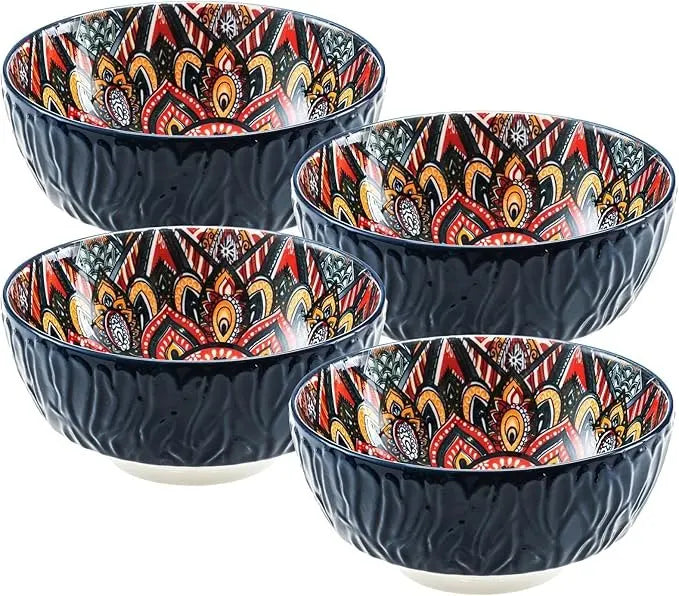 Arden Bohemian Porcelain Cereal and Soup Bowl Set – Floral Patterned Ceramic Bowls for Kitchen & Everyday Tabletop