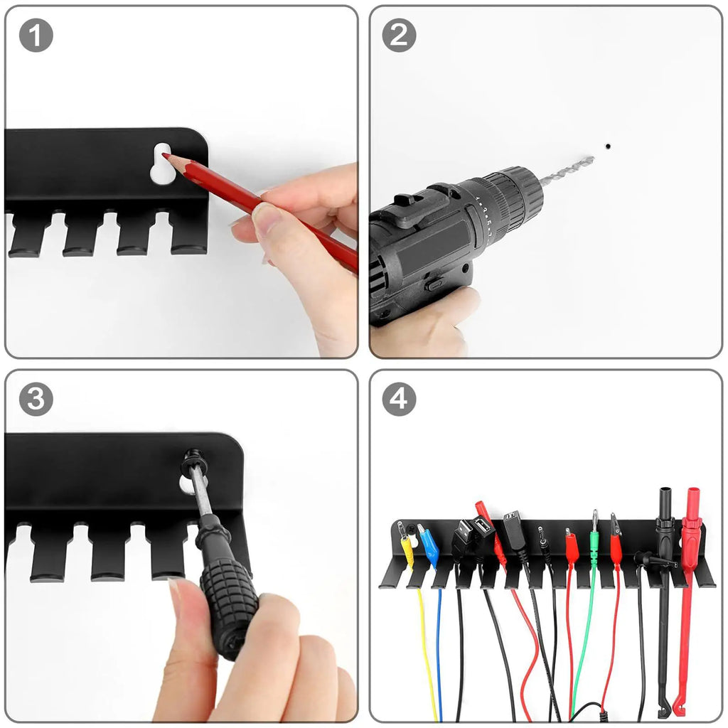 Wall-Mounted Steel Cable Organizer Rack with 13 Slots for Home Office & Workshop