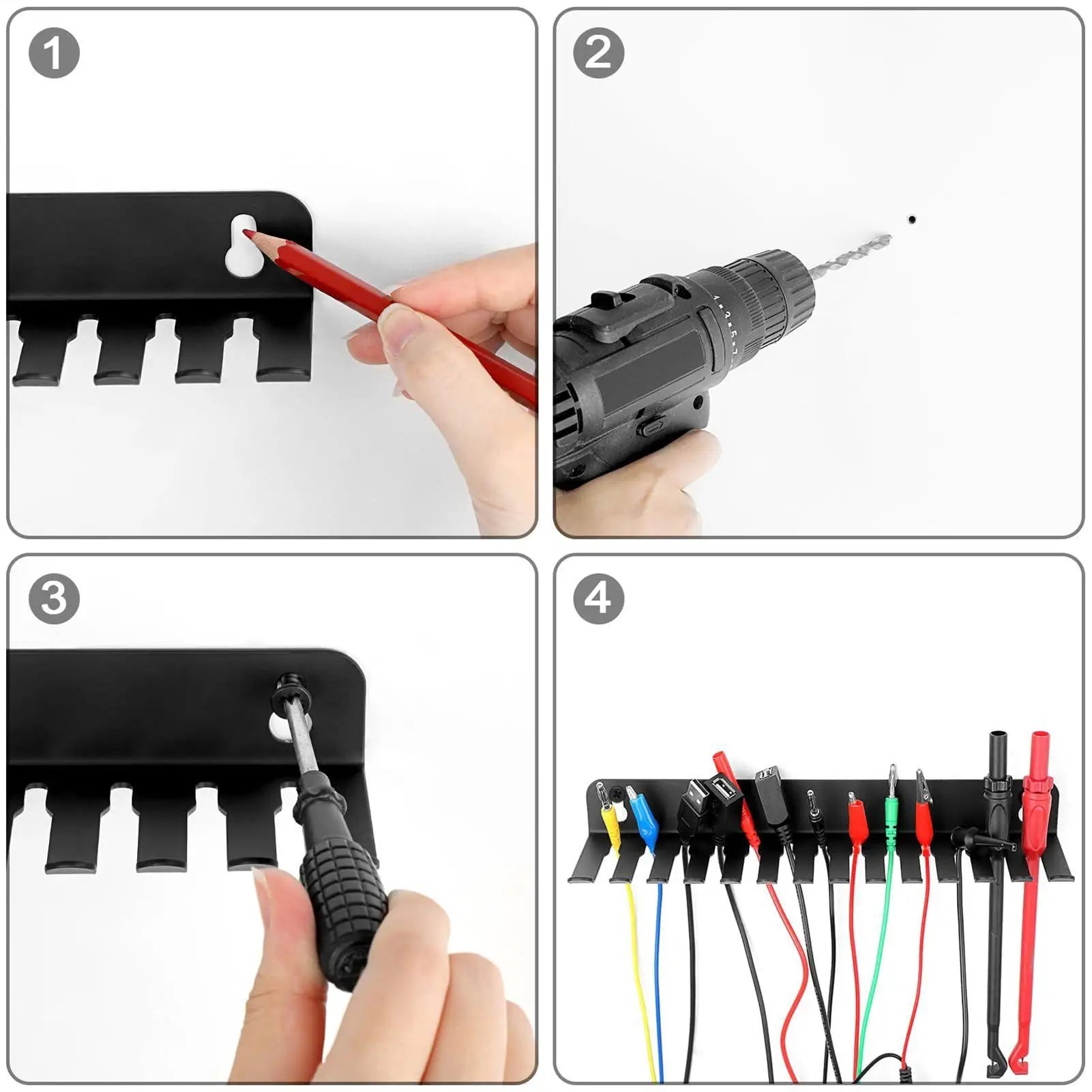 Wall-Mounted Steel Cable Organizer Rack with 13 Slots for Home Office & Workshop