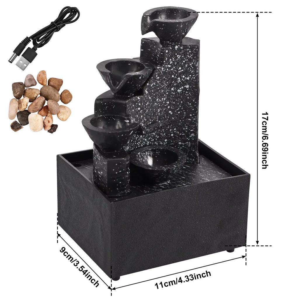 Cascade LED Tabletop Fountain with Pebbles – Compact Waterfall Decor