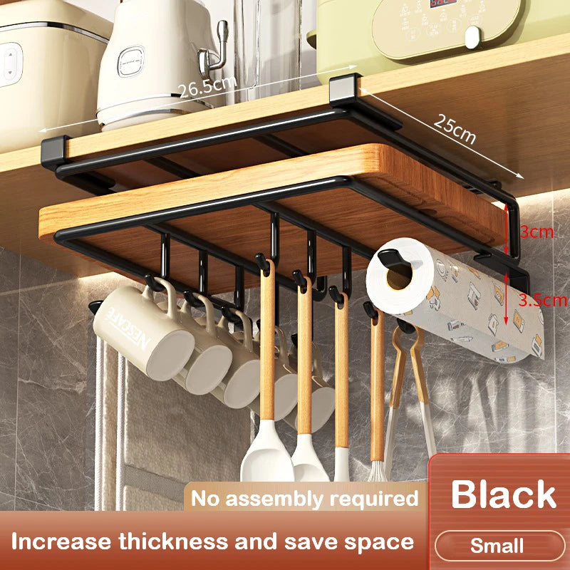 Under Cabinet Metal Storage Rack with Hooks for Kitchen Organization