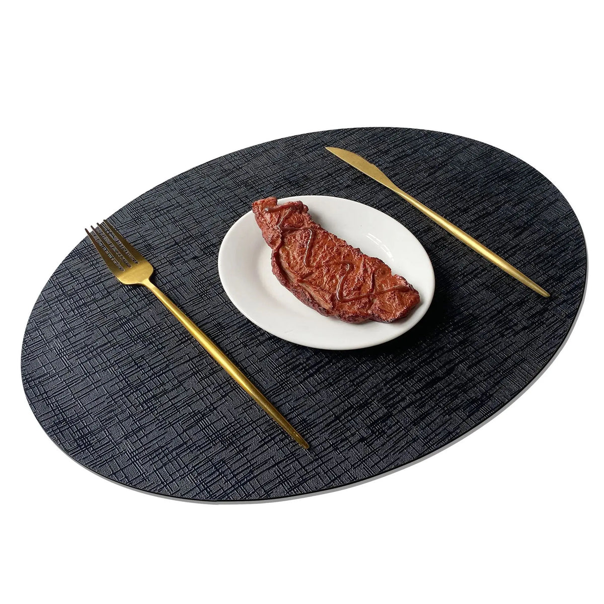 Textured Metallic PU Placemats for Dining Table – Heatproof & Wipeable in Round, Oval & Teardrop Shapes