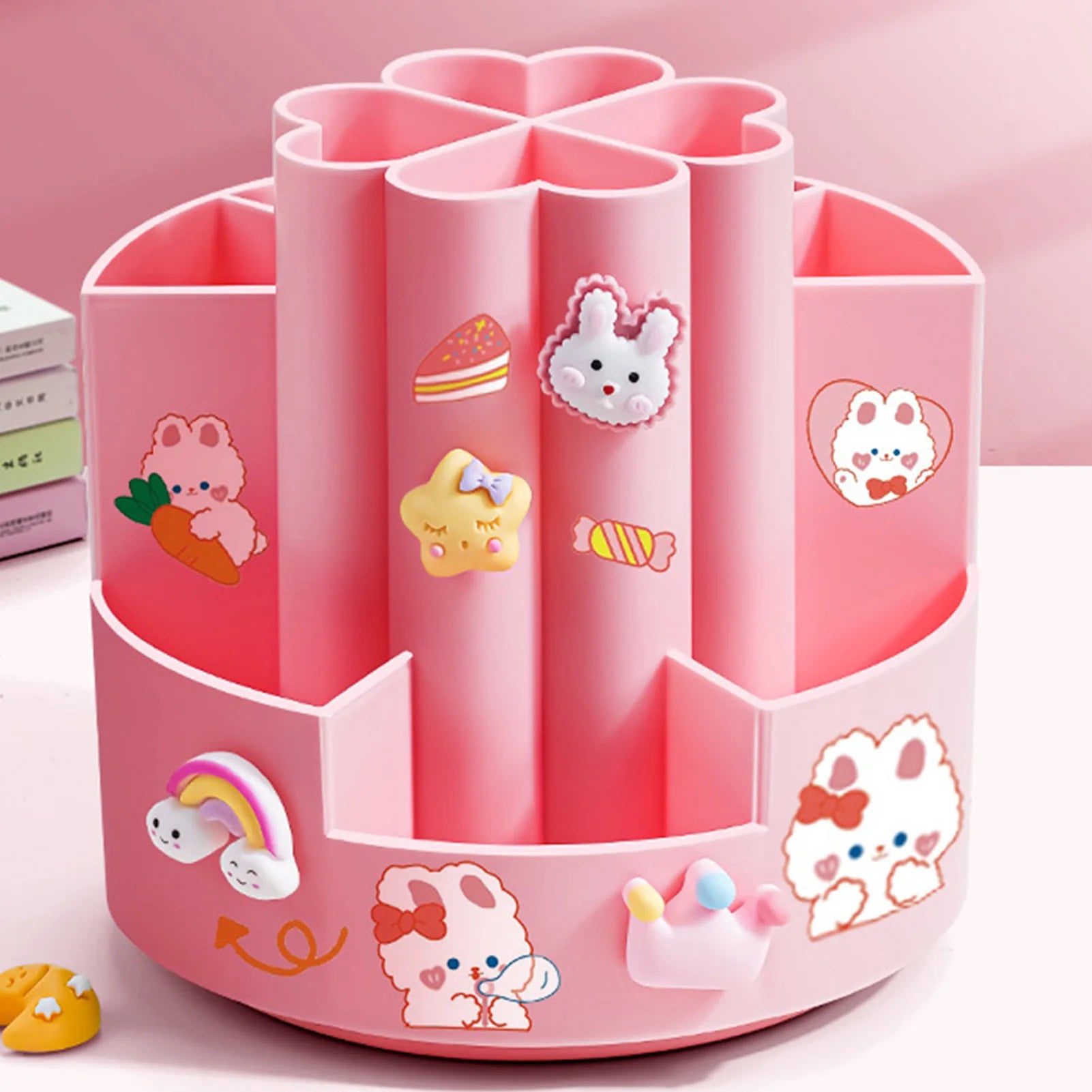 Kawaii Rotating Desk Organizer for Pens, Pencils & Makeup