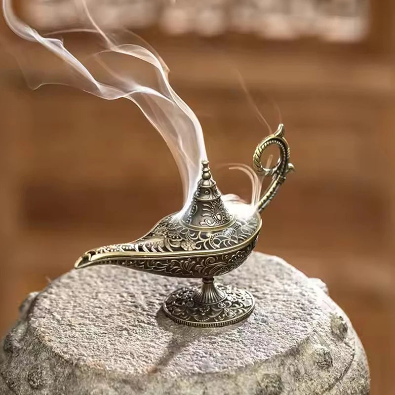 incense burner lamp with visible scented smoke creating a tranquil home scene